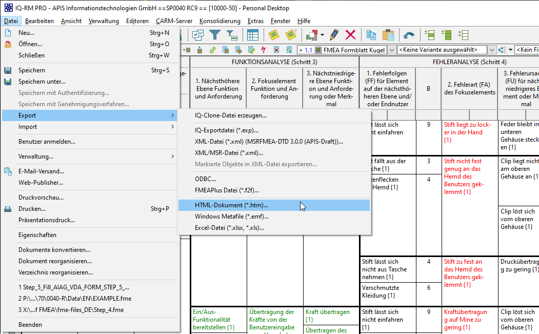 SP 0040 Highlight 01: Export von AIAG/VDA an Excel oder HTML
